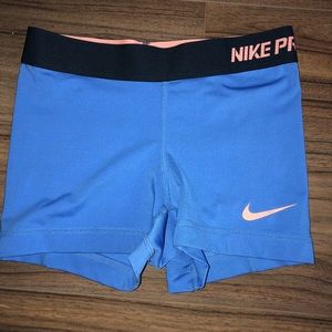 Blue and Coral Nike Pro Shorts